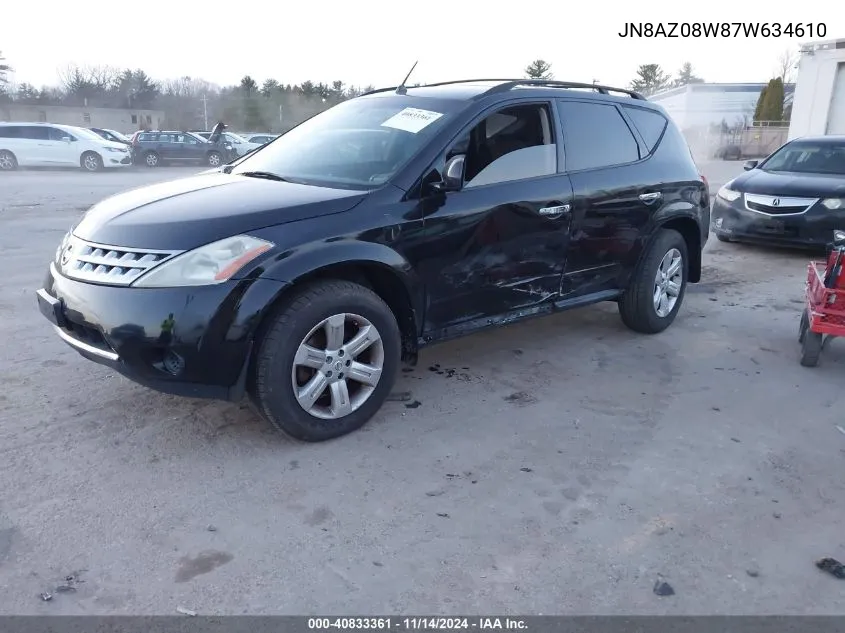 2007 Nissan Murano S VIN: JN8AZ08W87W634610 Lot: 40833361