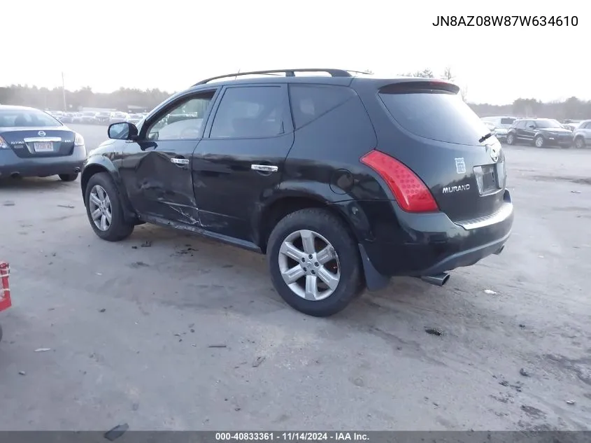 2007 Nissan Murano S VIN: JN8AZ08W87W634610 Lot: 40833361