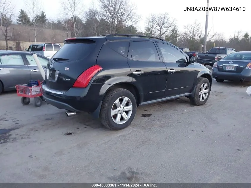 2007 Nissan Murano S VIN: JN8AZ08W87W634610 Lot: 40833361