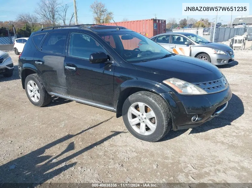 2007 Nissan Murano Sl VIN: JN8AZ08W57W651235 Lot: 40838335