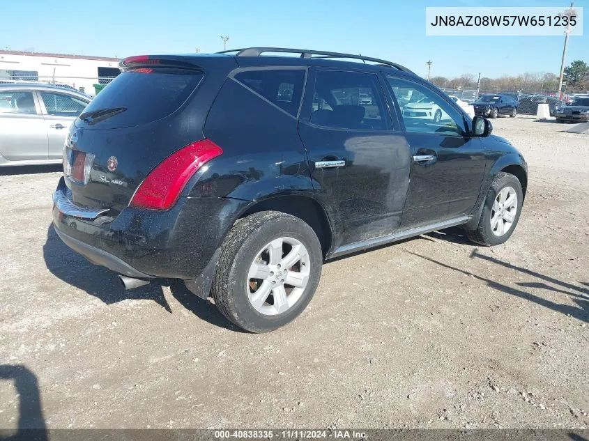 2007 Nissan Murano Sl VIN: JN8AZ08W57W651235 Lot: 40838335