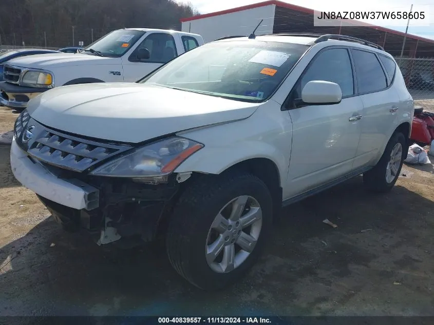 2007 Nissan Murano S VIN: JN8AZ08W37W658605 Lot: 40839557