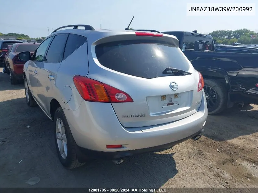 2009 Nissan Murano S/Sl/Le VIN: JN8AZ18W39W200992 Lot: 12081705