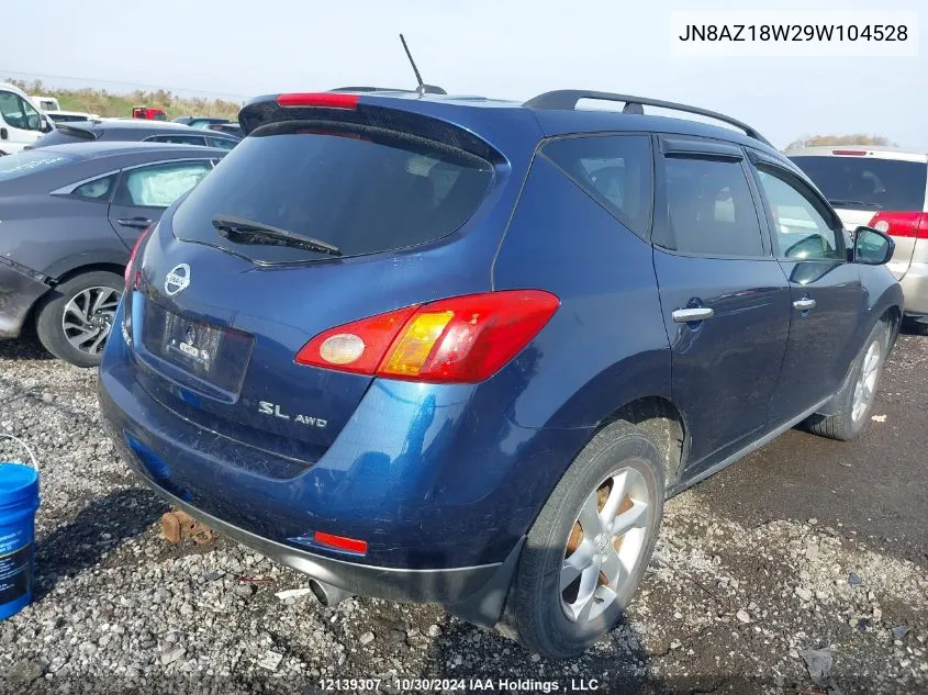 2009 Nissan Murano VIN: JN8AZ18W29W104528 Lot: 12139307