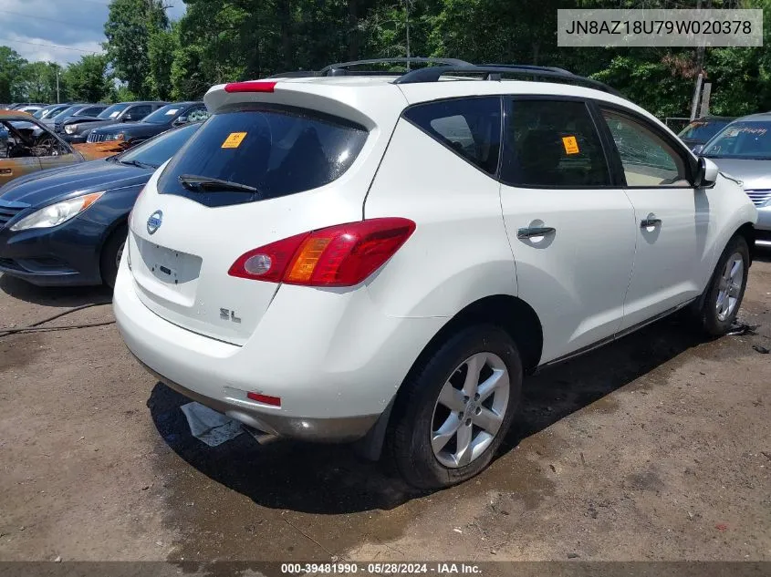 2009 Nissan Murano Sl VIN: JN8AZ18U79W020378 Lot: 39481990