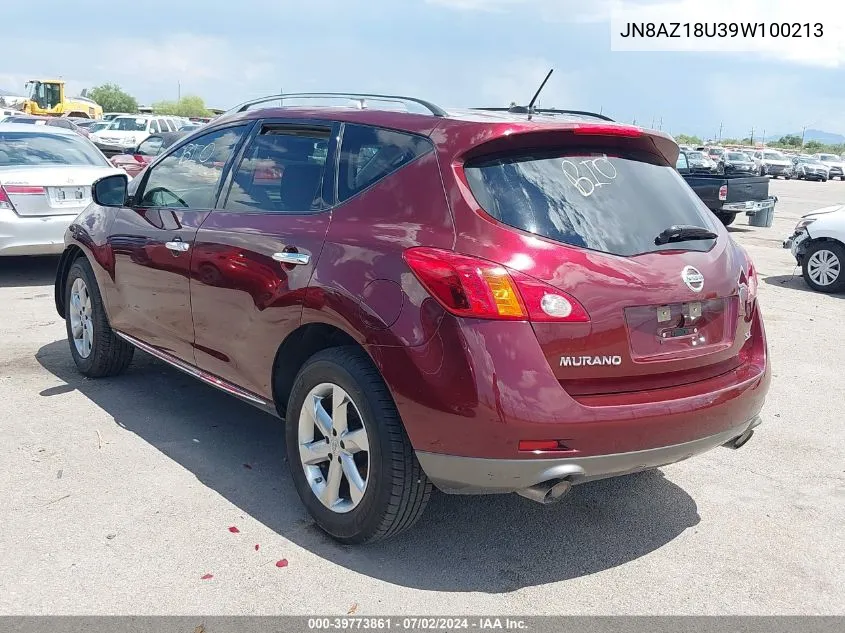 2009 Nissan Murano Sl VIN: JN8AZ18U39W100213 Lot: 39773861