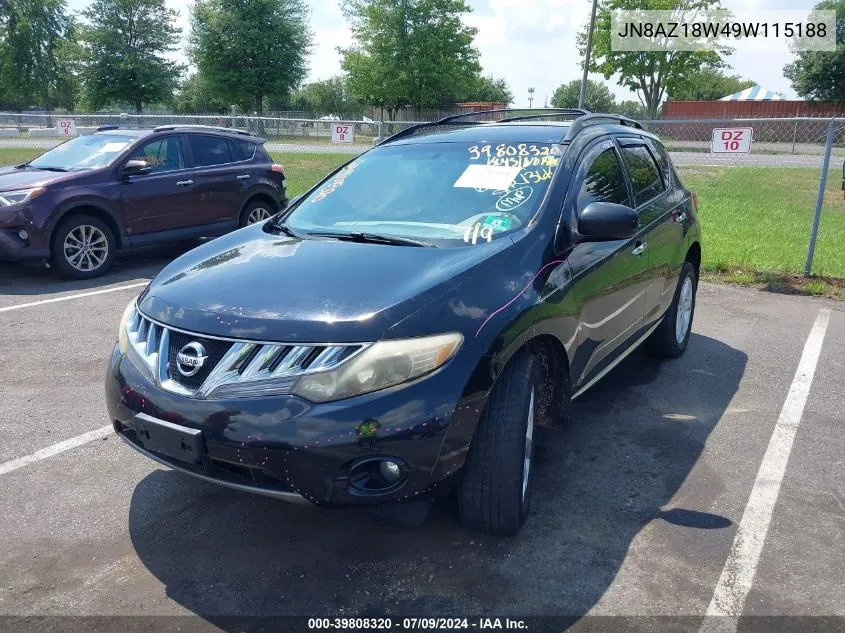 2009 Nissan Murano Sl VIN: JN8AZ18W49W115188 Lot: 39808320