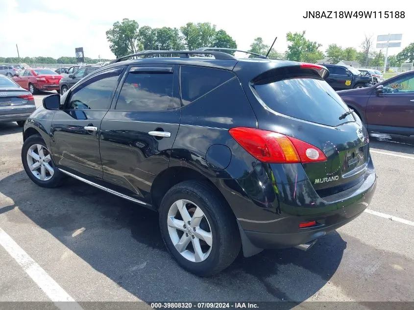 2009 Nissan Murano Sl VIN: JN8AZ18W49W115188 Lot: 39808320