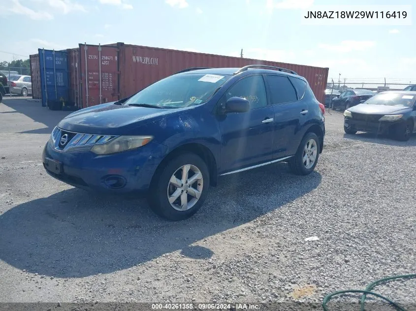 2009 Nissan Murano S VIN: JN8AZ18W29W116419 Lot: 40261355