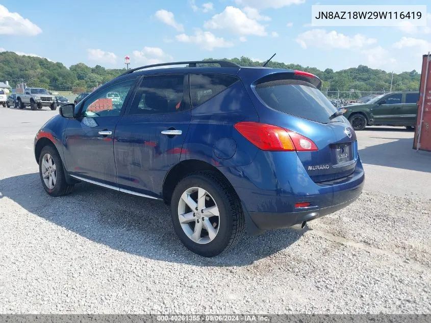 2009 Nissan Murano S VIN: JN8AZ18W29W116419 Lot: 40261355