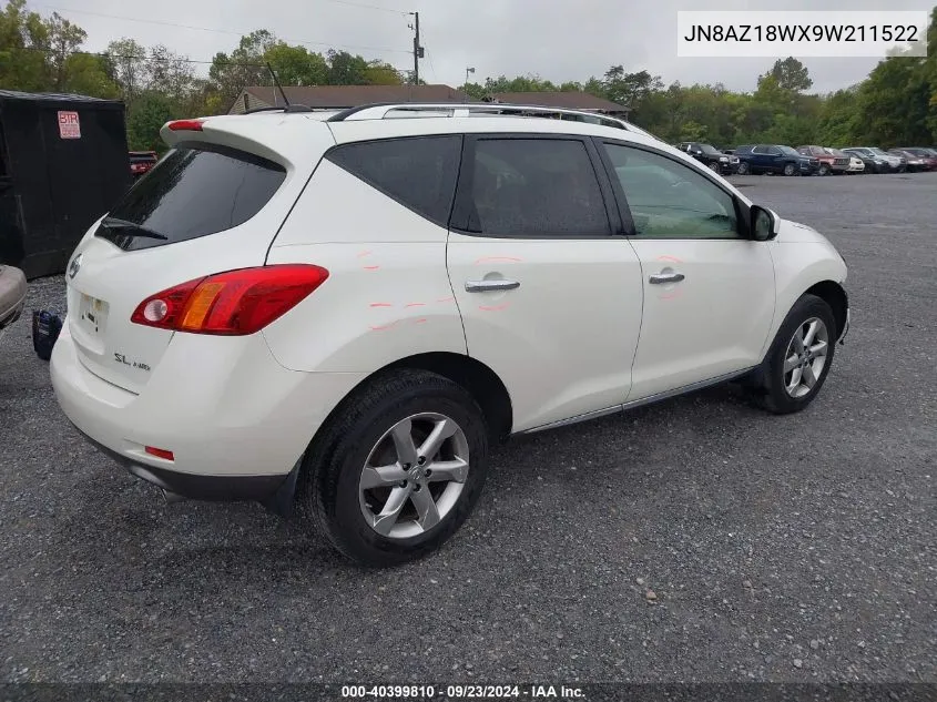 2009 Nissan Murano Sl VIN: JN8AZ18WX9W211522 Lot: 40399810