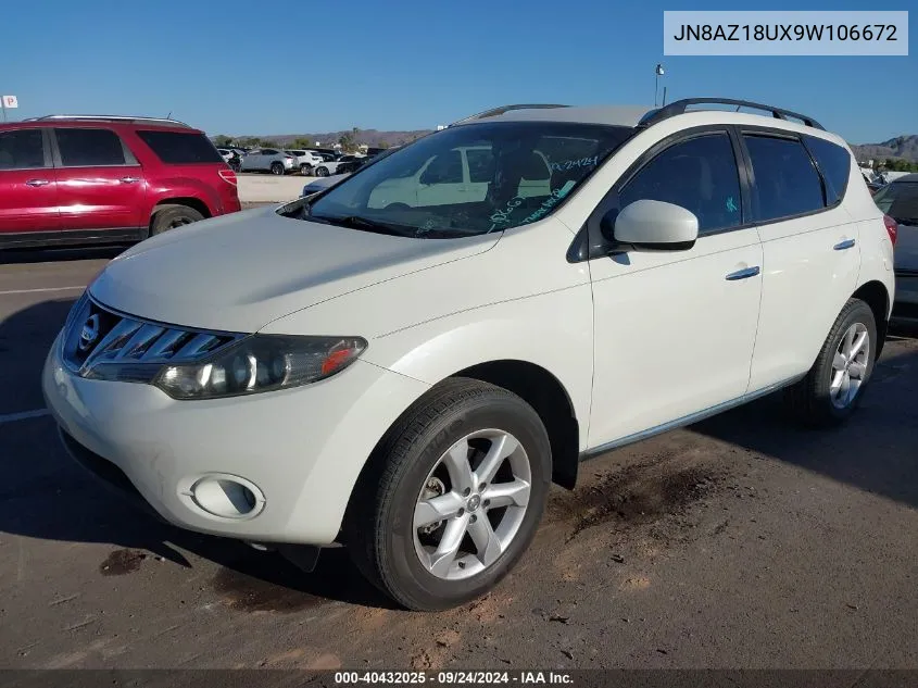 2009 Nissan Murano S VIN: JN8AZ18UX9W106672 Lot: 40432025