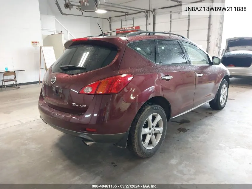 2009 Nissan Murano Sl VIN: JN8AZ18W89W211888 Lot: 40461165