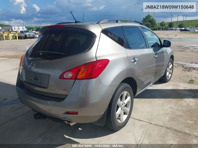 2009 Nissan Murano Sl VIN: JN8AZ18W09W150648 Lot: 40476900