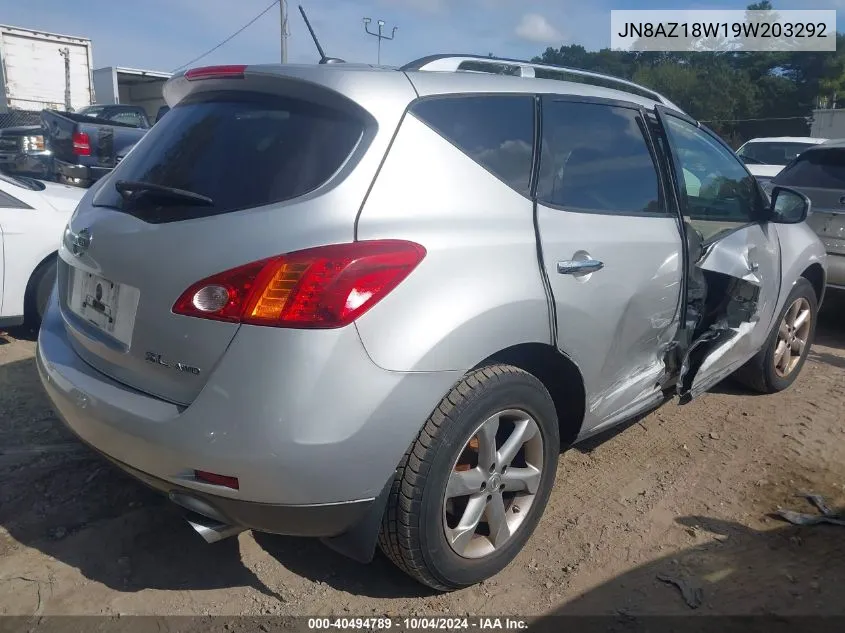 2009 Nissan Murano Sl VIN: JN8AZ18W19W203292 Lot: 40494789