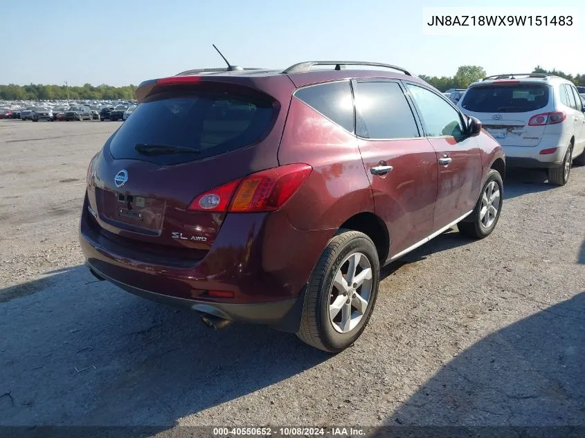 2009 Nissan Murano Sl VIN: JN8AZ18WX9W151483 Lot: 40550652