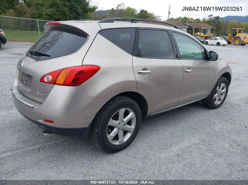 2009 Nissan Murano S VIN: JN8AZ18W19W203261 Lot: 40573733