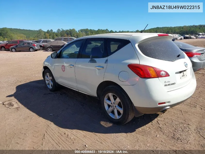 JN8AZ18U49W022315 2009 Nissan Murano Sl