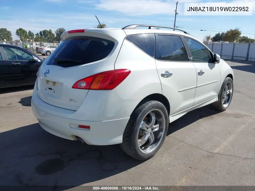 2009 Nissan Murano Sl VIN: JN8AZ18U19W022952 Lot: 40608086