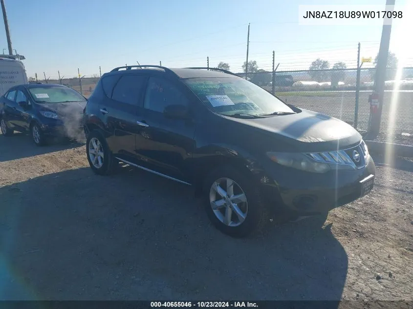 2009 Nissan Murano S VIN: JN8AZ18U89W017098 Lot: 40655046