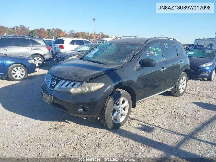 2009 Nissan Murano S VIN: JN8AZ18U89W017098 Lot: 40655046