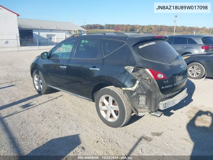 2009 Nissan Murano S VIN: JN8AZ18U89W017098 Lot: 40655046