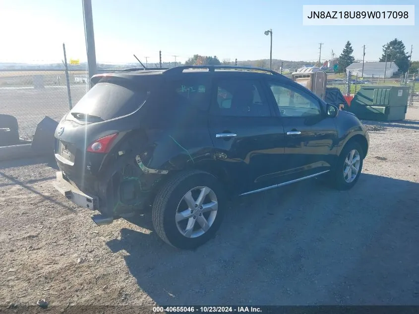 2009 Nissan Murano S VIN: JN8AZ18U89W017098 Lot: 40655046