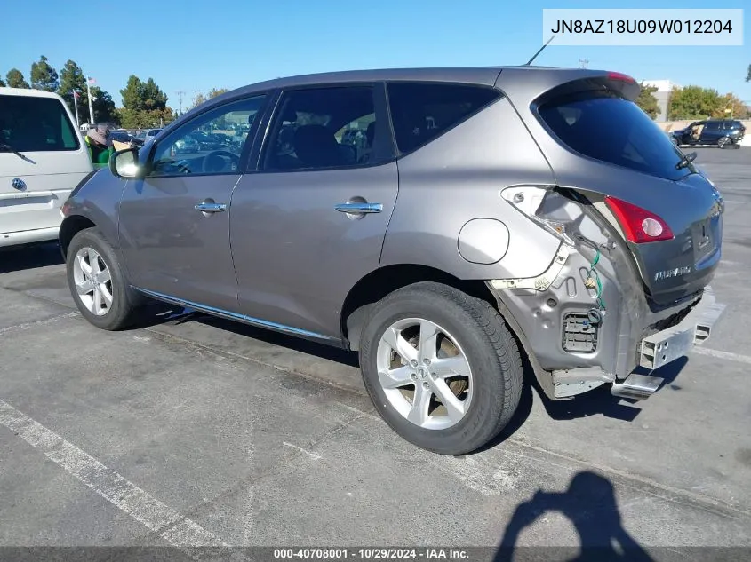 2009 Nissan Murano Sl VIN: JN8AZ18U09W012204 Lot: 40708001