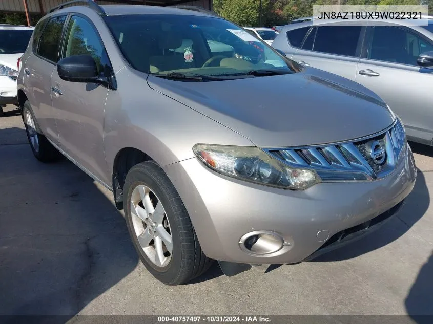 2009 Nissan Murano S VIN: JN8AZ18UX9W022321 Lot: 40757497