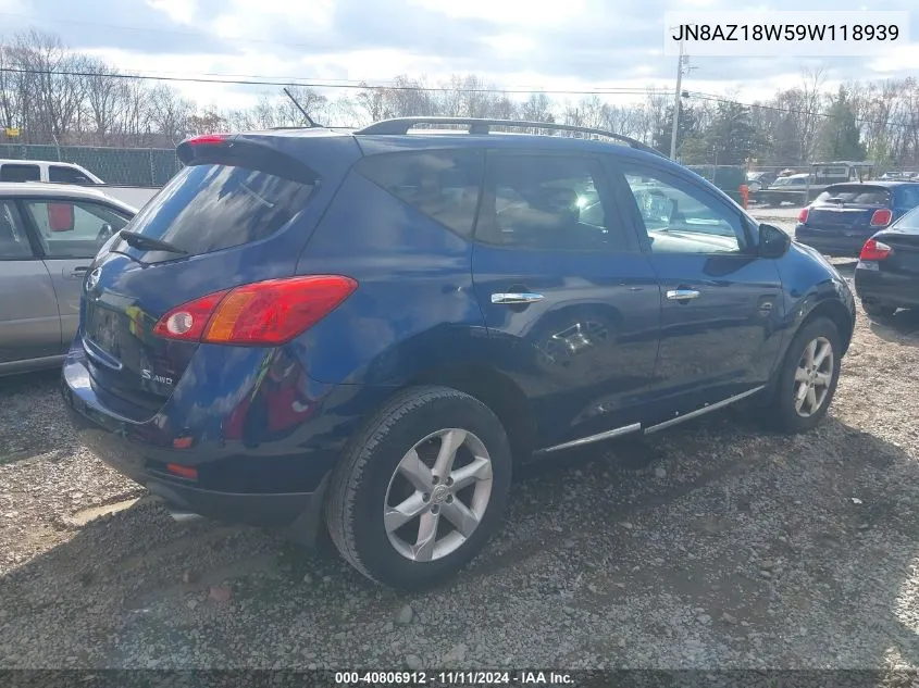 2009 Nissan Murano S/Sl/Le VIN: JN8AZ18W59W118939 Lot: 40806912