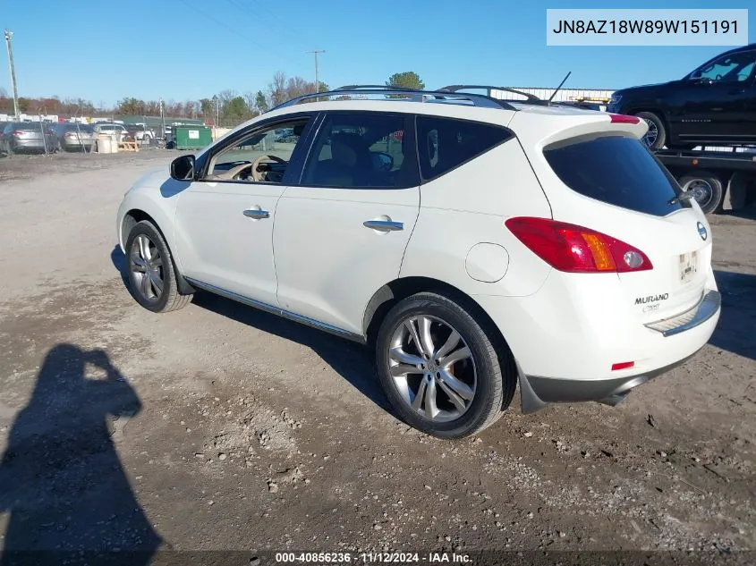 2009 Nissan Murano Le VIN: JN8AZ18W89W151191 Lot: 40856236