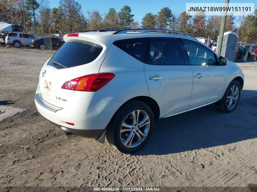 2009 Nissan Murano Le VIN: JN8AZ18W89W151191 Lot: 40856236