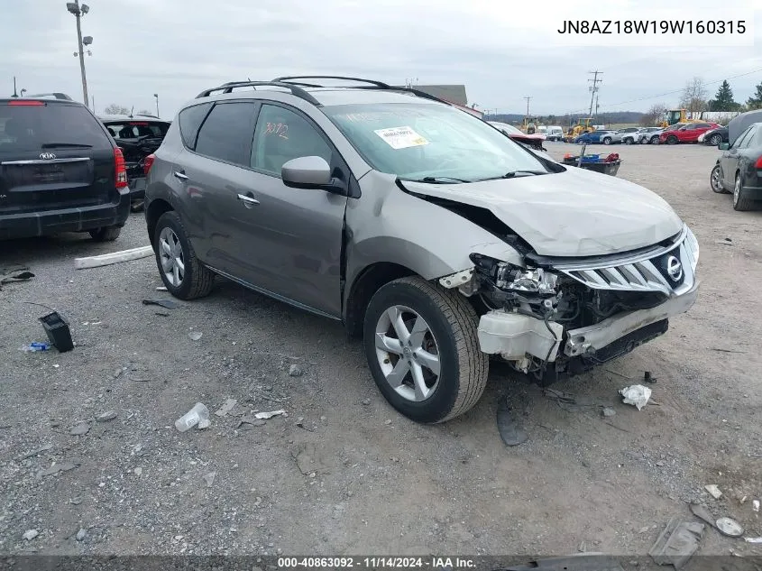 2009 Nissan Murano S VIN: JN8AZ18W19W160315 Lot: 40863092