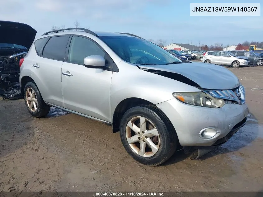 2009 Nissan Murano S VIN: JN8AZ18W59W140567 Lot: 40870828