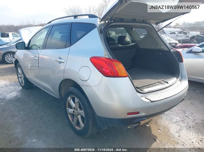 2009 Nissan Murano S VIN: JN8AZ18W59W140567 Lot: 40870828