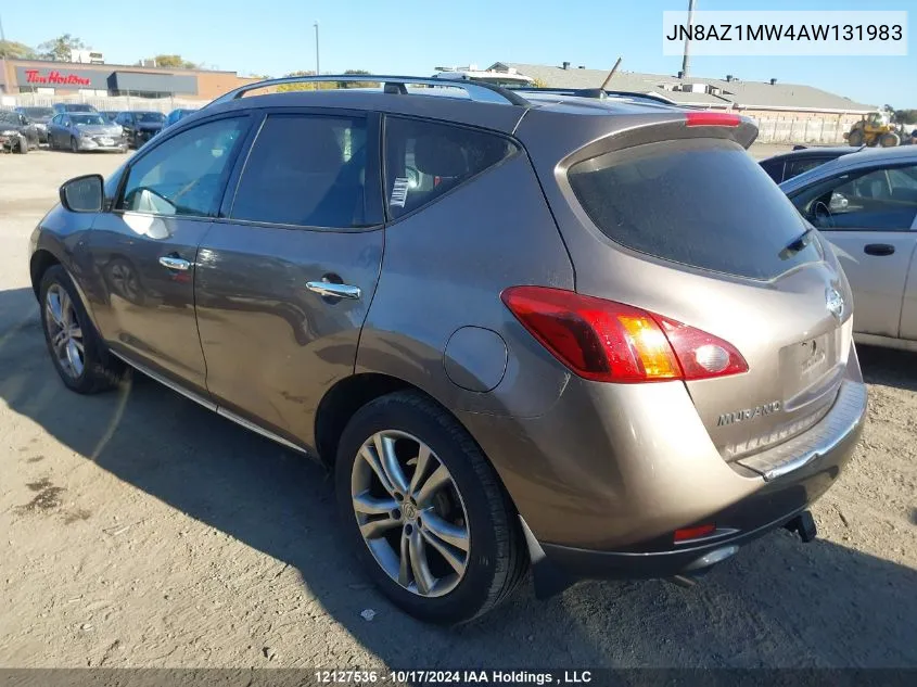 2010 Nissan Murano S/Sl/Le VIN: JN8AZ1MW4AW131983 Lot: 12127536