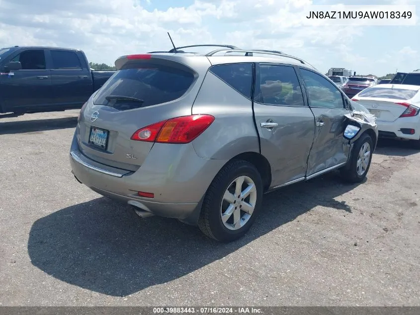 2010 Nissan Murano Sl VIN: JN8AZ1MU9AW018349 Lot: 39883443