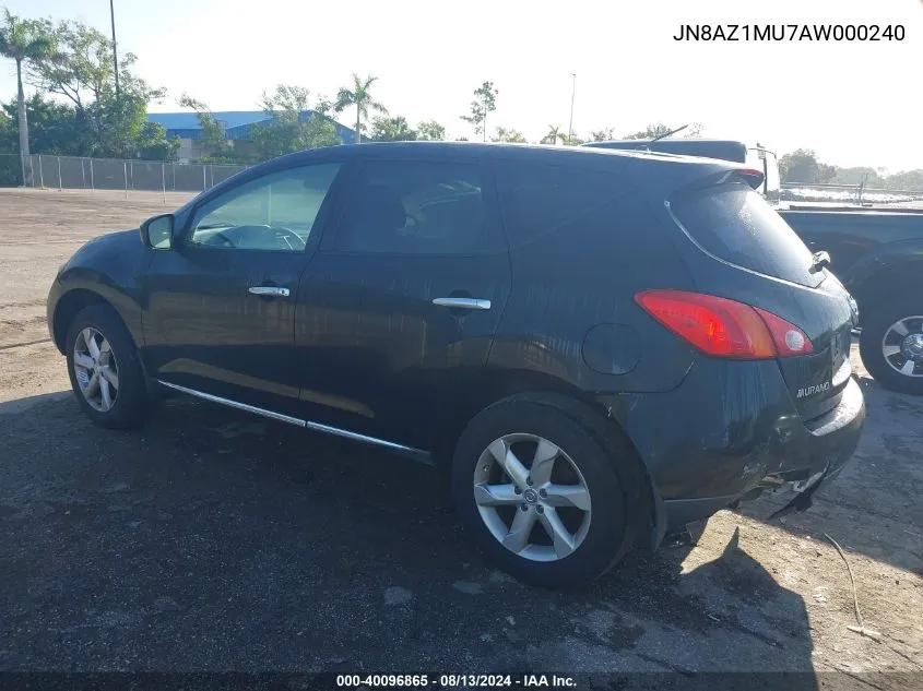 2010 Nissan Murano S VIN: JN8AZ1MU7AW000240 Lot: 40096865