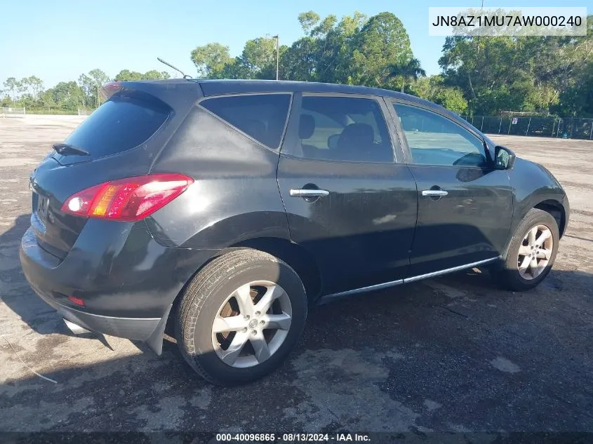 2010 Nissan Murano S VIN: JN8AZ1MU7AW000240 Lot: 40096865