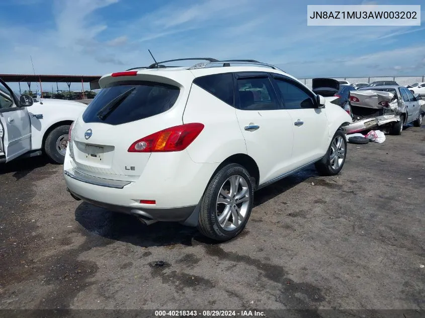 2010 Nissan Murano Le VIN: JN8AZ1MU3AW003202 Lot: 40218343