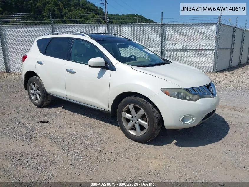 2010 Nissan Murano Sl VIN: JN8AZ1MW6AW140619 Lot: 40278079