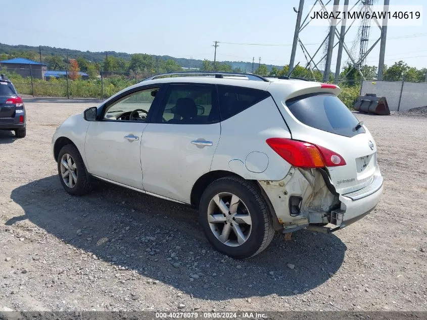 2010 Nissan Murano Sl VIN: JN8AZ1MW6AW140619 Lot: 40278079