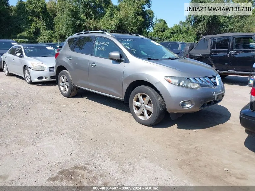 2010 Nissan Murano Sl VIN: JN8AZ1MW4AW138738 Lot: 40304607