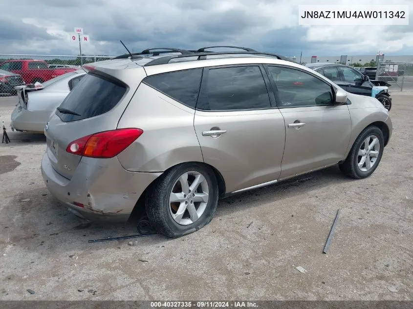 2010 Nissan Murano Sl VIN: JN8AZ1MU4AW011342 Lot: 40327335