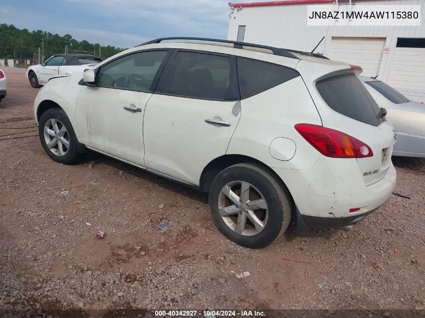 2010 Nissan Murano Sl VIN: JN8AZ1MW4AW115380 Lot: 40342927