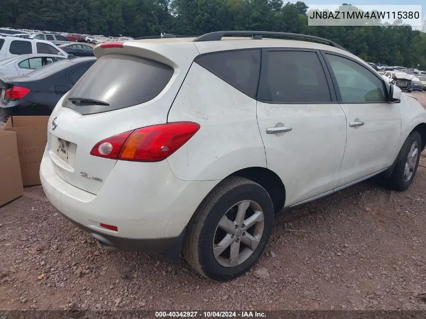 2010 Nissan Murano Sl VIN: JN8AZ1MW4AW115380 Lot: 40342927