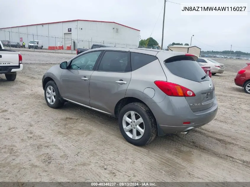 2010 Nissan Murano S VIN: JN8AZ1MW4AW116027 Lot: 40348237