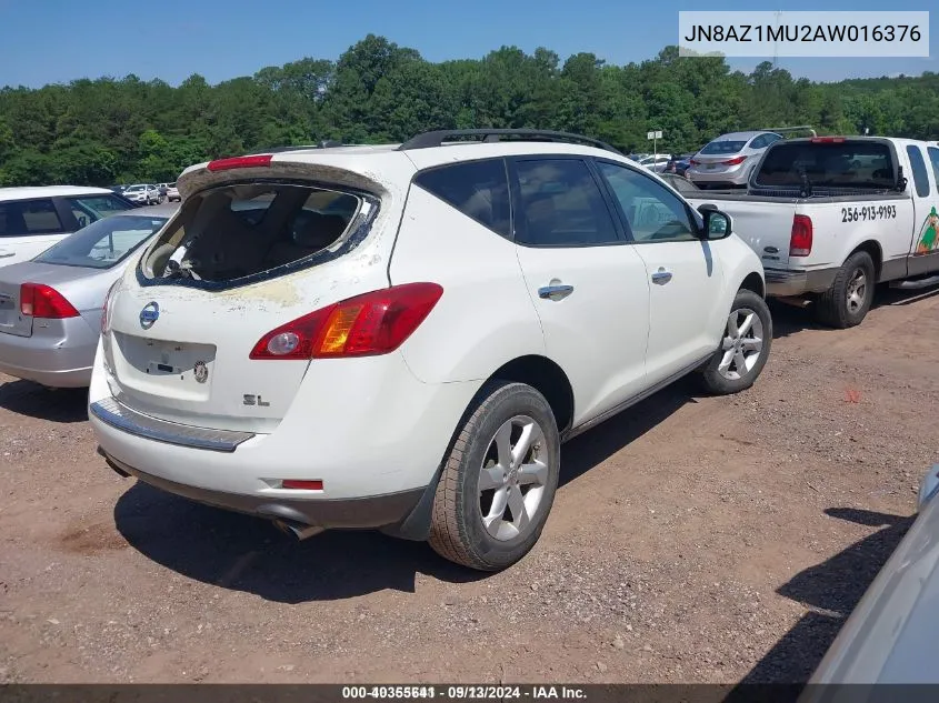 2010 Nissan Murano Sl VIN: JN8AZ1MU2AW016376 Lot: 40355641