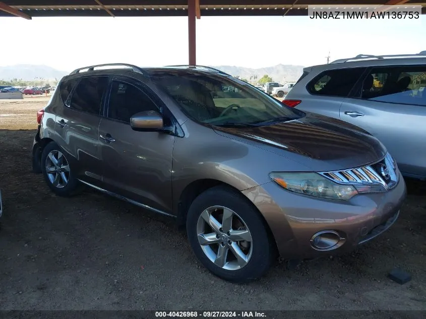 2010 Nissan Murano Sl VIN: JN8AZ1MW1AW136753 Lot: 40426968