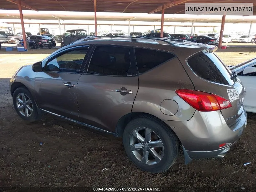 2010 Nissan Murano Sl VIN: JN8AZ1MW1AW136753 Lot: 40426968